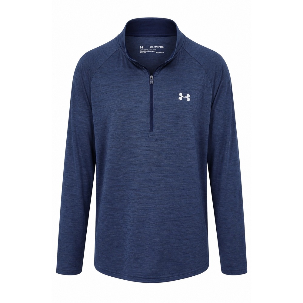 Under Armour Mens XXL HeatGear Quarter Zip Pullover Navy Blue Space Dye Stretch